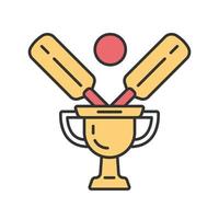 icône de couleur de championnat de cricket. Compétition sportive. trophée du vainqueur du tournoi. coupe de champion, batte, balle. résultat total du jeu. activité sportive. compétition de ligue. illustration vectorielle isolée vecteur