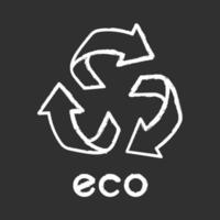 icône de craie eco label. trois flèches arrondies. symbole de recyclage. énergie alternative. autocollant de protection de l'environnement. produit chimique respectueux de l'environnement. cosmétiques bio. illustration de tableau vectoriel isolé
