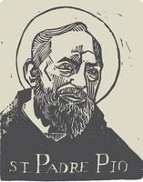 art vectoriel linogravure de st. padre pio. sainte catholique. jour de fête 23 septembre