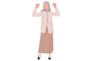 dessin de style dessin animé plat d'affaires Une femme d'affaires arabe montre deux biceps ou un poing vers le haut. une femme manager montre un geste fort, gagnant, de victoire. pouvoir succès et positif. illustration vectorielle de conception graphique vecteur