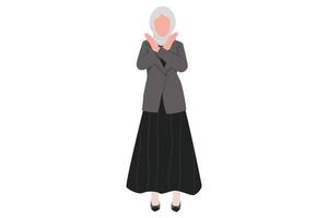 plat d'affaires dessinant une femme d'affaires arabe avec les bras croisés et ne disant aucun geste. femme gestionnaire faisant la forme x, panneau d'arrêt avec les mains et expression négative. illustration vectorielle de dessin animé vecteur