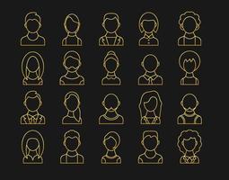 ensemble d'icônes d'avatar de personnes d'or vecteur