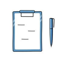 tablette avec papier et stylo, support d'illustration vectorielle doodle pour papeterie ou papier de bureau vecteur