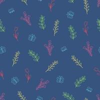 plantes de champ de modèle sans couture, herbe de prairie et fleurs tulipes coquelicots. illustration vectorielle de griffonnage vecteur
