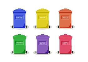 un ensemble de poubelles colorées, un conteneur pour trier les déchets, recyclage zéro déchet, illustration vectorielle vecteur