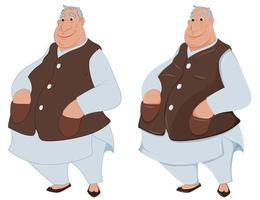 dessin animé souriant gros homme d'affaires en costume traditionnel vecteur
