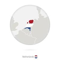 carte des pays-bas et drapeau national dans un cercle. vecteur