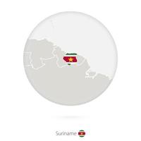 carte du suriname et drapeau national dans un cercle. vecteur