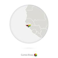 carte de la guinée-bissau et drapeau national dans un cercle. vecteur
