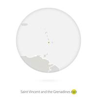 carte de saint-vincent-et-les grenadines et drapeau national en cercle. vecteur