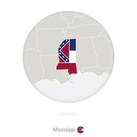 carte de l'état du mississippi et drapeau dans un cercle. vecteur