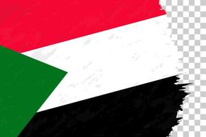 grunge abstrait horizontal brossé drapeau du soudan sur une grille transparente. vecteur