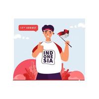 design plat un homme agitant le drapeau indonésien vecteur
