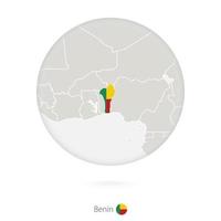 carte du bénin et drapeau national dans un cercle. vecteur