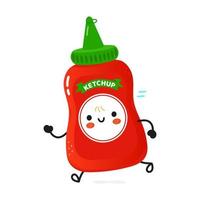 mignon drôle de ketchup en cours d'exécution. icône d'illustration de personnage de dessin animé kawaii dessiné à la main de vecteur. isolé sur fond blanc. exécuter le concept de ketchup vecteur