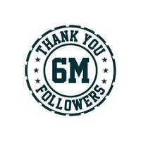 merci célébration de 6 millions de followers, carte de voeux pour 6000000 followers sur les réseaux sociaux. vecteur