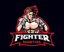 création de logo de mascotte d'art martial mixte de combattant vecteur