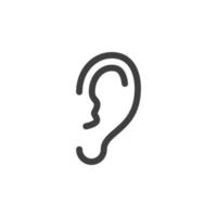 Le signe vectoriel du symbole de l'oreille est isolé sur un fond blanc. couleur de l'icône de l'oreille modifiable.