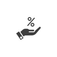 Le signe vectoriel du symbole de pourcentage en main est isolé sur un fond blanc. pourcentage sur la couleur de l'icône de la main modifiable.