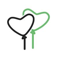 icône verte et noire de ligne de ballon en forme de coeur vecteur