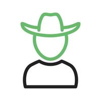 garçon au chapeau de cowboy ligne icône verte et noire vecteur