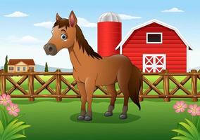 cheval brun dessin animé dans la ferme vecteur