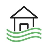 maison dans la ligne d'inondation icône verte et noire vecteur