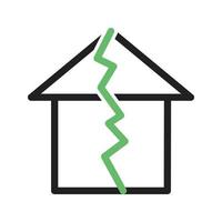 tremblement de terre frappant l'icône verte et noire de la ligne de la maison vecteur
