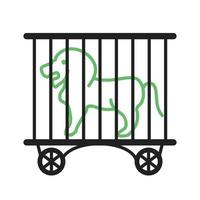 lion en ligne de cage icône verte et noire vecteur