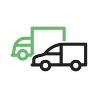 icône verte et noire de ligne de camions garés vecteur