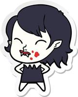 autocollant d'une fille vampire de dessin animé avec du sang sur la joue vecteur