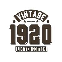 né en 1920 anniversaire rétro vintage, édition limitée vintage 1920 vecteur