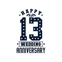 Célébration du 13e anniversaire, joyeux 13e anniversaire de mariage vecteur