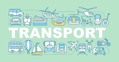 bannière de concepts de mots de transport public. véhicules maritimes, terrestres et aériens. les modes de transport. idée de typographie de lettrage isolé avec des icônes linéaires. illustration de contour de vecteur