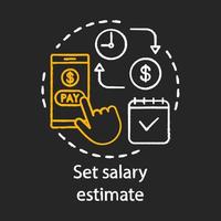 définir l'icône de craie d'estimation de salaire. calculateur de salaire. paiement du salaire. calcul budgétaire, comptabilité. service de facturation en ligne. calendrier financier. illustration de tableau vectoriel isolé