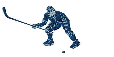 Action de joueurs de hockey sur glace silhouette vecteur