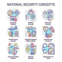 ensemble d'icônes de concept de sécurité nationale et internationale. idées de sécurité des pays illustrations en couleur de ligne mince. symboles isolés. trait modifiable. vecteur
