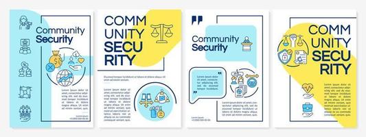 modèle de brochure de sécurité communautaire bleu et jaune. groupe ethnique. conception de dépliant avec des icônes linéaires. 4 mises en page vectorielles pour la présentation, les rapports annuels. vecteur