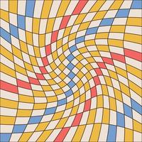 fond coloré à carreaux tordus avec contour linéaire. motif de cellules vectorielles abstraites dans le style groovy des années 70. toile de fond en damier psychédélique ondulé rétro vecteur