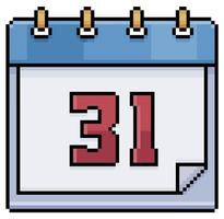 calendrier pixel art avec date 31. jour 31. jour férié 31 icône vectorielle pour jeu 8 bits sur fond blanc vecteur
