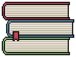 pile de livres pixel art. icône de vecteur de cahier d'école pour le jeu 8bit sur fond blanc