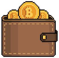 portefeuille pixel art bitcoin. investissement dans l'icône de crypto-monnaies pour le jeu 8 bits sur fond blanc. vecteur