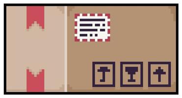boîte en carton pixel art. commande par correspondance. icône de vecteur d'emballage fragile pour le jeu 8bit sur fond blanc