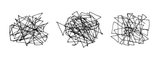 doodle dessiné à la main serti de gribouillis emmêlés abstraits. vecteur de lignes chaotiques aléatoires. collection de gribouillis.