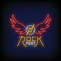 festival de rock enseigne au néon avec vecteur de fond de mur de briques