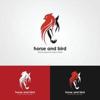 logo oiseau et cheval vecteur