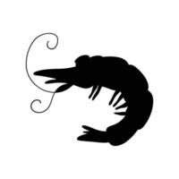silhouette noire d'une crevette de mer, vue latérale. silhouette d'un animal marin. illustration vectorielle isolée sur fond blanc vecteur