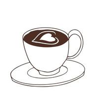 tasse à café avec boisson chaude décoration coeur dans un style doodle isolé sur fond blanc. icône drôle, élément de conception. illustration vectorielle vecteur