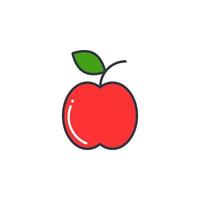illustration vectorielle d'icône de couleur de ligne de pomme. silhouette entière de fruits rouges. pomme avec feuille sur fond blanc. pictogramme d'aliments biologiques sains vecteur