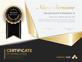 modèle de certificat de diplôme couleur noir et or avec image vectorielle de luxe et de style moderne vecteur